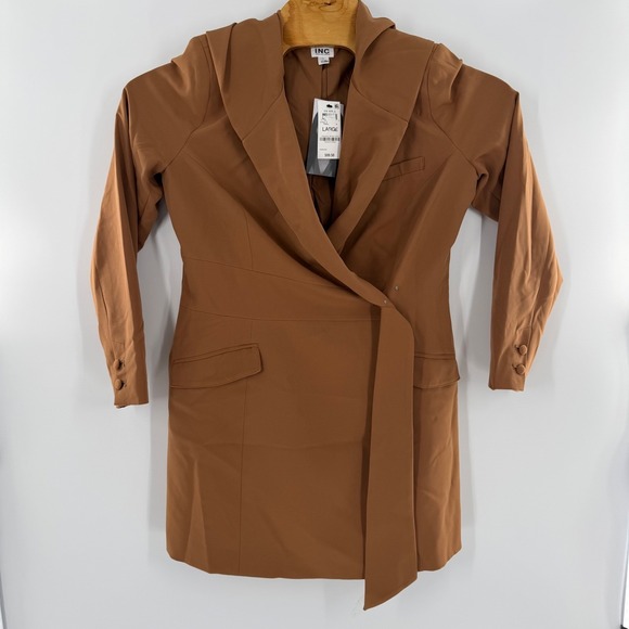 Ade Samuel for INC Brown Hooded Blazer Dress Wrap Tie Front Tawny L NEW - Picture 8 of 9
